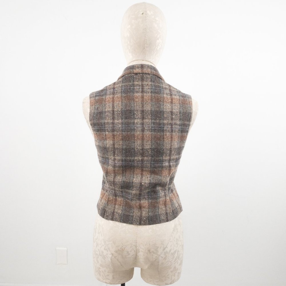 Vintage 70s S Tailored Wool Plaid Suit Vest Top - Picture 4 of 11